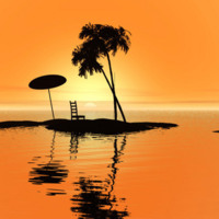 Orange Tiny Island Silhouette