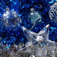 Silver Christmas Ornaments on Blue